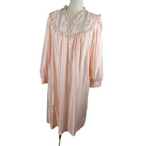 Lady Barbizon Lace Trim Embroidered Nightgown 1X‎ Peach Sleep Shirt